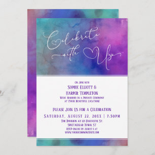 Celebrate with Us Watercolor Hearts Reception Only Invitation
