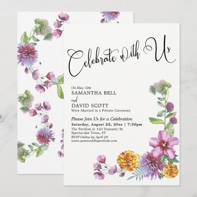 Celebrate With Us Watercolor Wildflowers Reception Invitation (Front/Back)