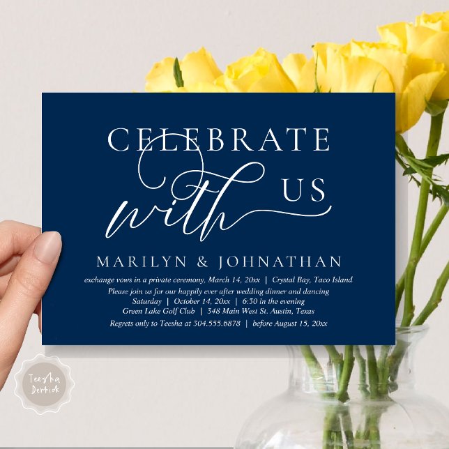 Celebrate with us Wedding Elopement Dinner Dancing Invitation (Celebrate with us Wedding Elopement Dinner Dancing Invitation Card, PDF, Navy Blue)