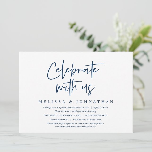 Celebrate with us, Wedding Elopement Dinner Invita Invitation (Standing Front)