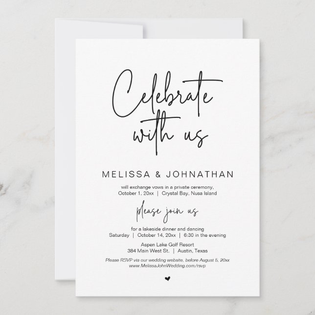 Celebrate with us, Wedding Elopement Dinner Invitation (Front)