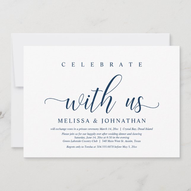 Celebrate with us, Wedding Elopement Dinner Invitation (Front)
