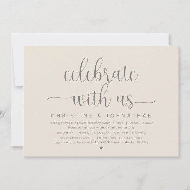 Celebrate with us, Wedding Elopement Dinner Party Invitation (Front)