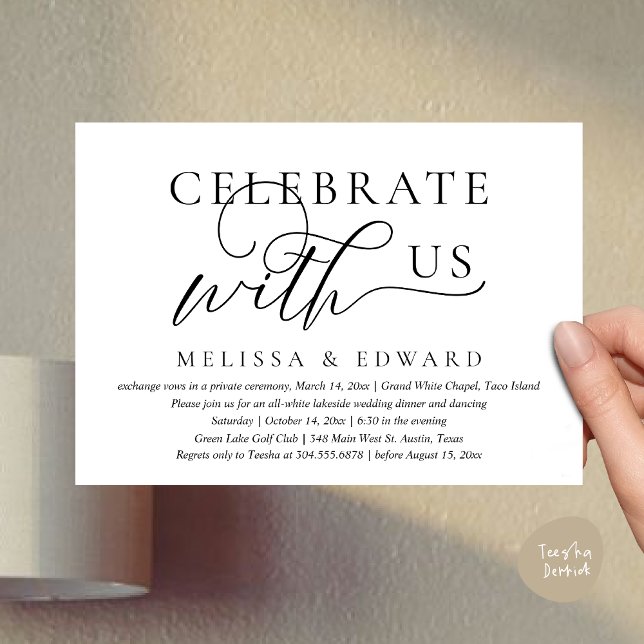 Celebrate with us, Wedding Elopement Dinner Party Invitation (Celebrate with us, Wedding Elopement Dinner Party Lunch Brunch Invitation Card PDF Black White)