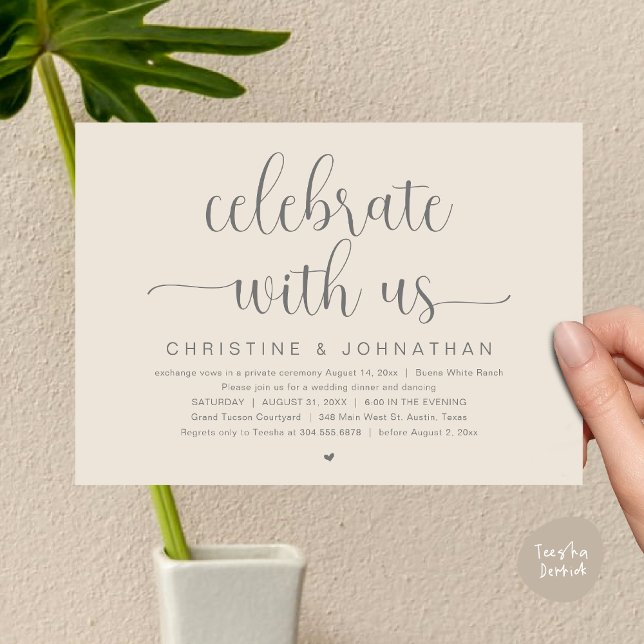 Celebrate with us, Wedding Elopement Dinner Party Invitation (Celebrate with us, Wedding Elopement Dinner Party Dancing Invites Card, pdf, classy cream grey)