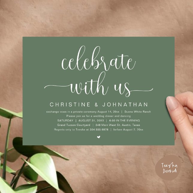 Celebrate with us, Wedding Elopement Dinner Party Invitation (Celebrate with us, Wedding Elopement Dinner Party Dancing Invites Card, pdf, greenery sage green)