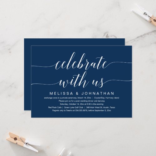 Celebrate with us Wedding Elopement Navy Blue In Invitation