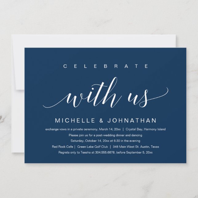 Celebrate with us, Wedding Elopement, Navy Blue In Invitation (Front)