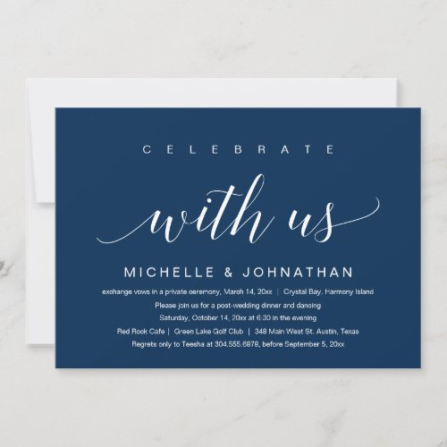 Celebrate with us Wedding Elopement Navy Blue In Invitation