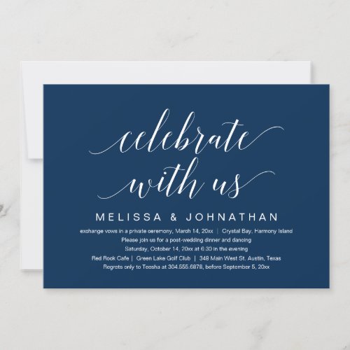 Celebrate with us Wedding Elopement Navy Blue In Invitation