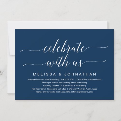 Celebrate with us Wedding Elopement Navy Blue In Invitation