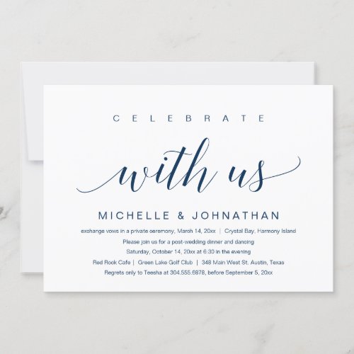 Celebrate with us Wedding Elopement Navy Blue Invitation