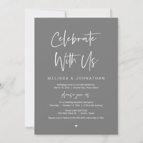 Celebrate with us Wedding Elopement Party Grey Invitation