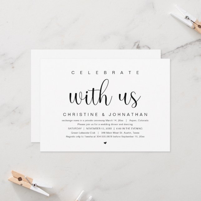 Celebrate with us, Wedding Elopement Party Invitat Invitation (Front/Back In Situ)