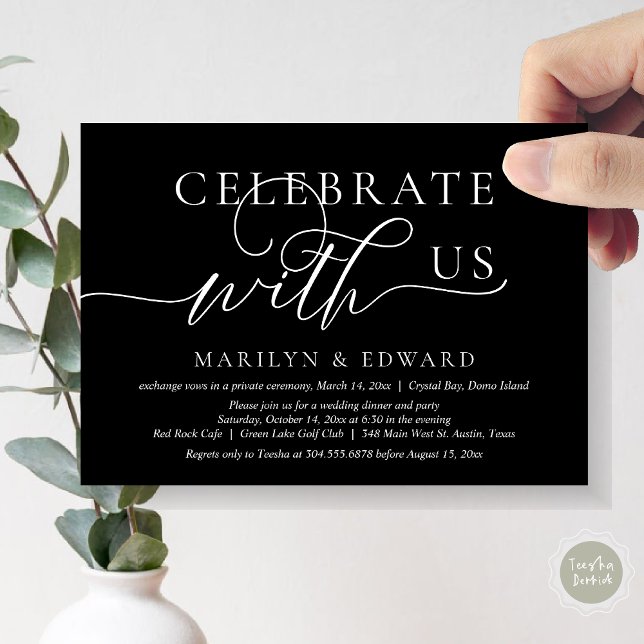 Celebrate with us, Wedding Elopement Party Invitation (Celebrate with us, Wedding Elopement Party Invitation Card, PDF, Modern Elegant, in Black)