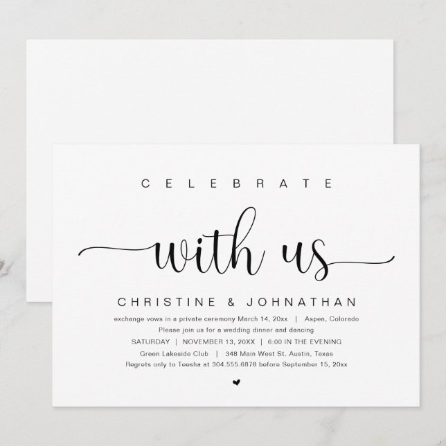 Celebrate with us, Wedding Elopement Party Invitation (Front/Back)
