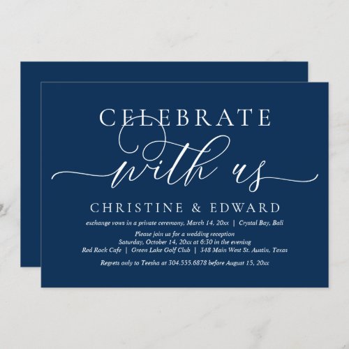 Celebrate with us Wedding Elopement Party Navy I Invitation
