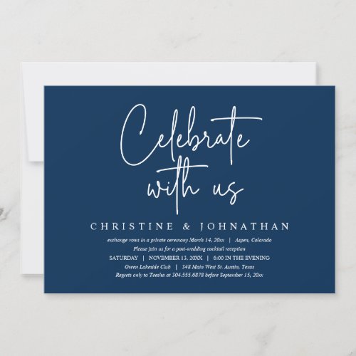 Celebrate with us Wedding Elopement Party Navy   Invitation