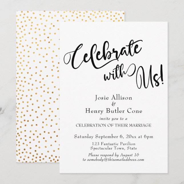 Celebrate with Us Wedding Reception Gold Confetti Invitation (Front/Back)