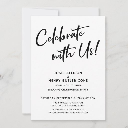 Celebrate With Us! Wedding Reception + Gold Stripe Invitation | Zazzle