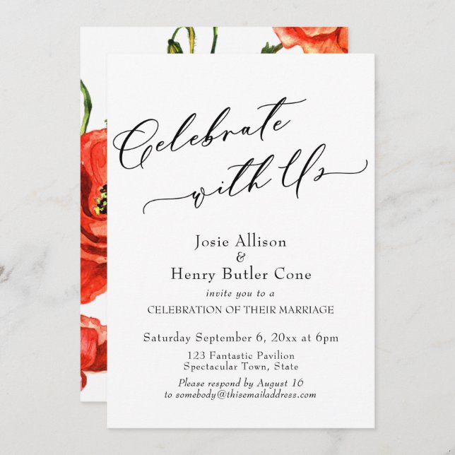 Celebrate with Us Wedding Reception, Red Poppies Invitation (Front/Back)