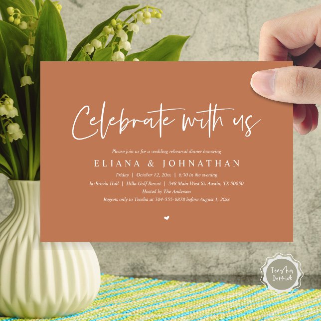 Celebrate with us, Wedding Rehearsal Dinner Invitation (Celebrate with us, Wedding Rehearsal Dinner Party Invitation Card, PDF, Modern Casual, in Copper)