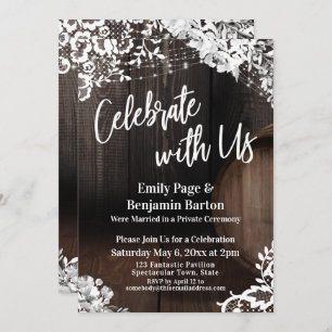 Celebrate with Us Wood Barrel Lace Lights Flowers Invitation
