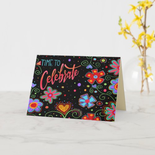Celebrate You Black Floral Trendy Birthday  Card