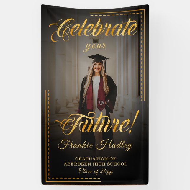 Celebrate your bright future with golden touch banner (Vertical)