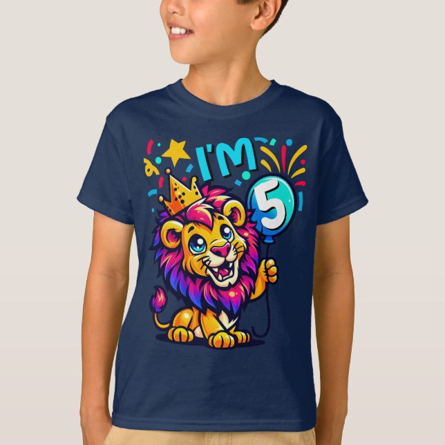 Celebrate Your Child's 5th Birthday Lion Custom T-Shirt (Front)