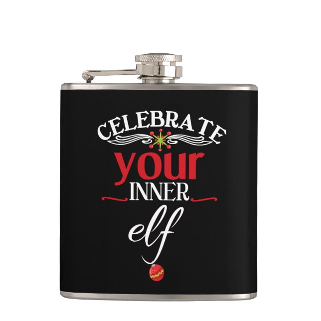 Celebrate Your Inner Elf Funny & Cute Christmas Flask (Front)