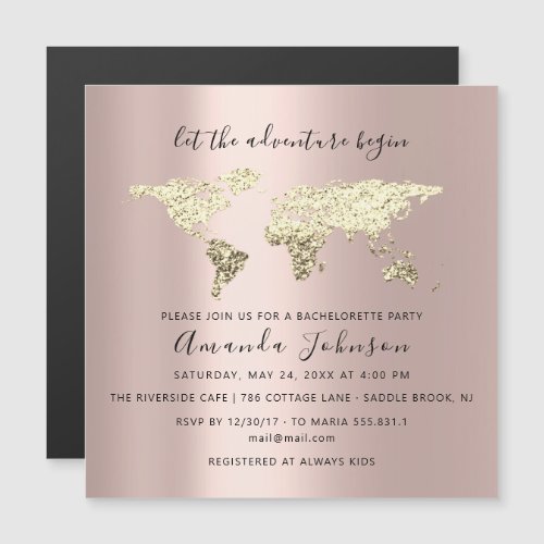 Celebrate Your Journey with World Map Rose Silver  Magnetic Invitation