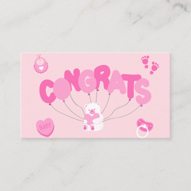 Celebrate Your New Baby Girl with a Pink Congratul Business Card (Front)