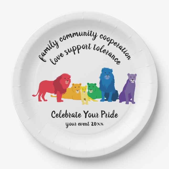 Celebrate Your Pride Rainbow Lion Pride Paper Plates (Front)