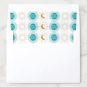 Celebrating 100th Birthday Teal Blue Glitter Envelope Liner