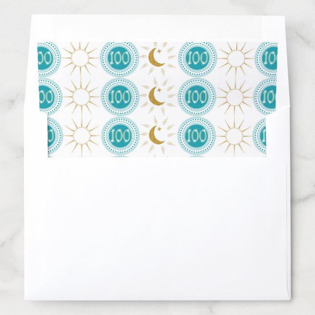 Celebrating 100th Birthday Teal Blue Glitter Envelope Liner (In Envelope)