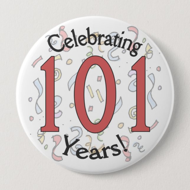 Celebrating 101 year confetti birthday huge button (Front)