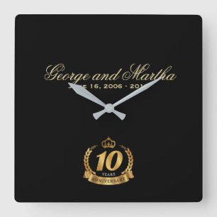 Celebrating 10th Anniversary. Customizable. Square Wall Clock