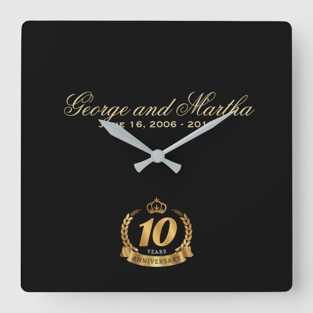 Celebrating 10th Anniversary. Customizable. Square Wall Clock (Front)