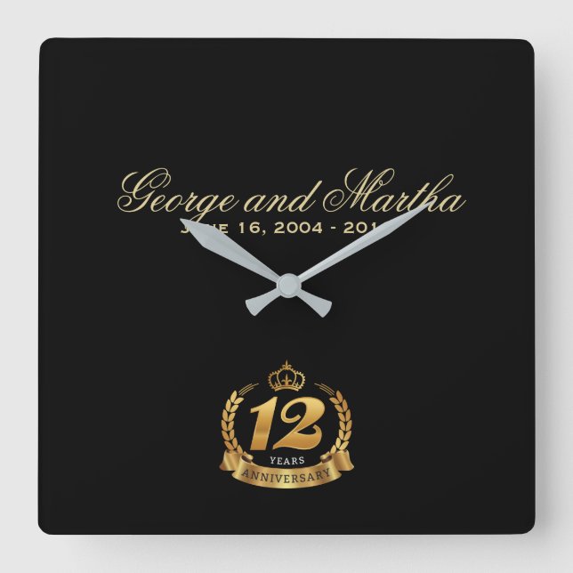 Celebrating 12th Anniversary. Customizable. Square Wall Clock (Front)