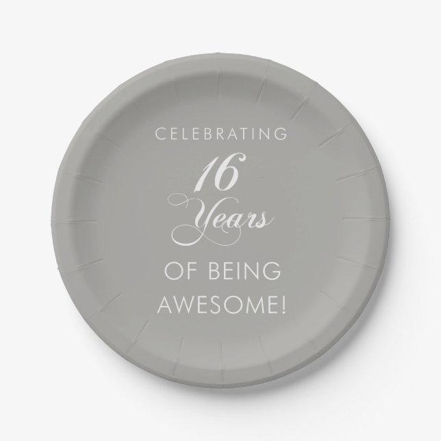 Celebrating 16 Years Of Being Awesome Party Paper Plates (Front)