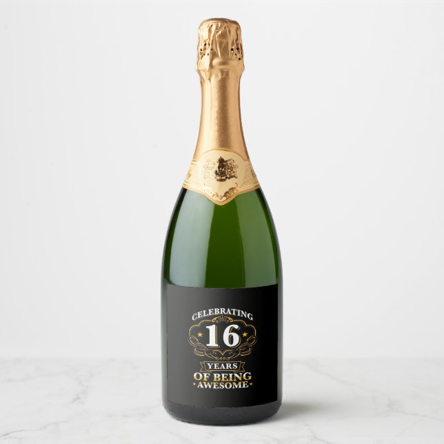 Celebrating 16 Years Of Being Awesome Sparkling Wine Label (Front)