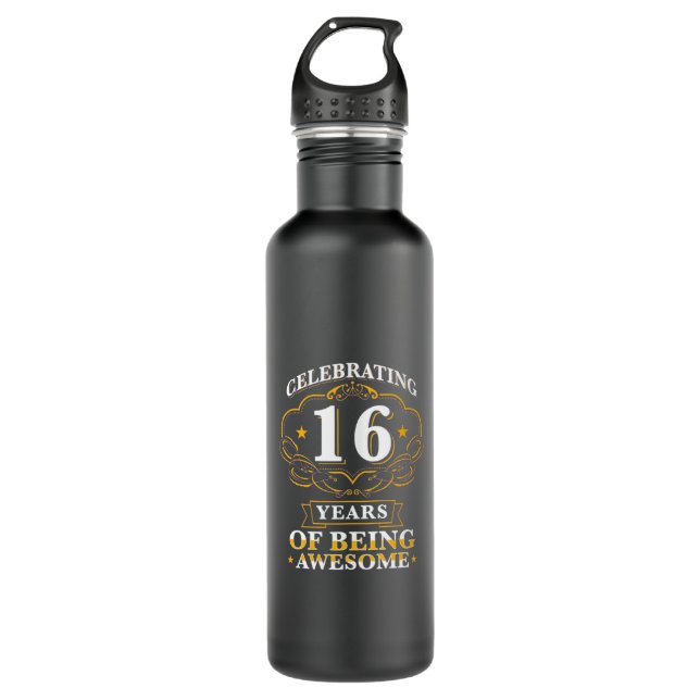 Celebrating 16 Years Of Being Awesome Stainless Steel Water Bottle (Front)