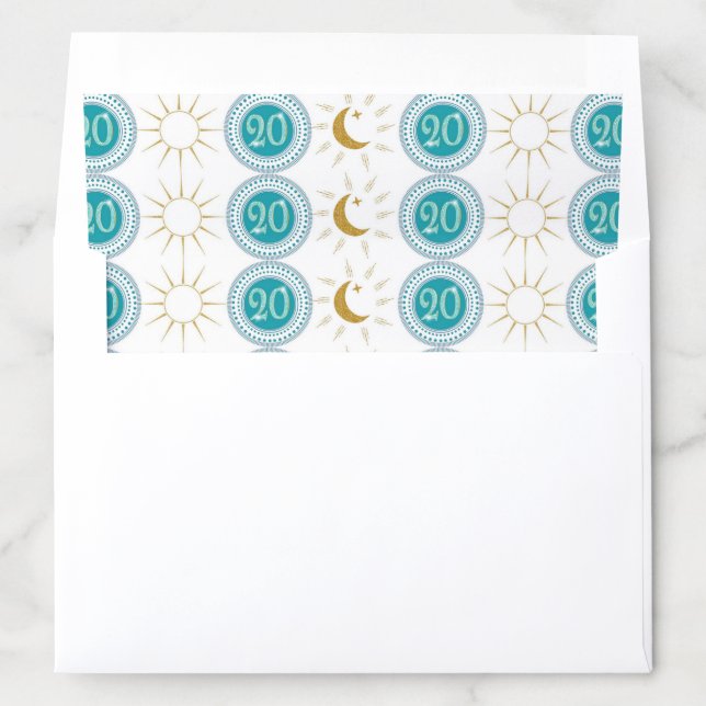 Celebrating 20th Birthday Teal Blue Glitter Envelope Liner (In Envelope)