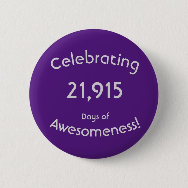 Celebrating 21,915 Days Of Awesomeness 60 Birthday Button (Front)