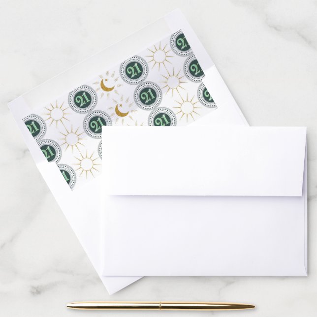Celebrating 21st Birthday Green Glitter Envelope Liner (Desk)