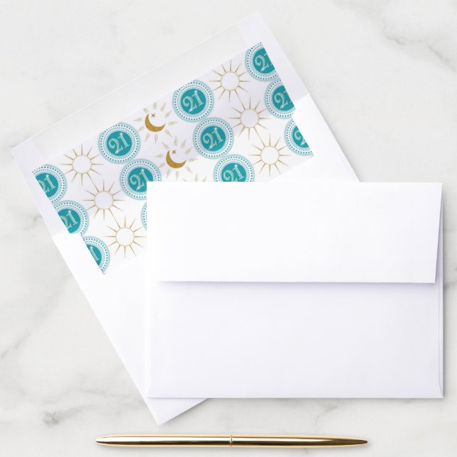 Celebrating 21st Birthday Teal Blue Glitter Envelope Liner (Desk)