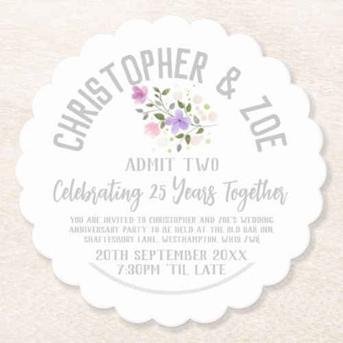 Celebrating 25 Years Together Party Invitation Paper Coaster