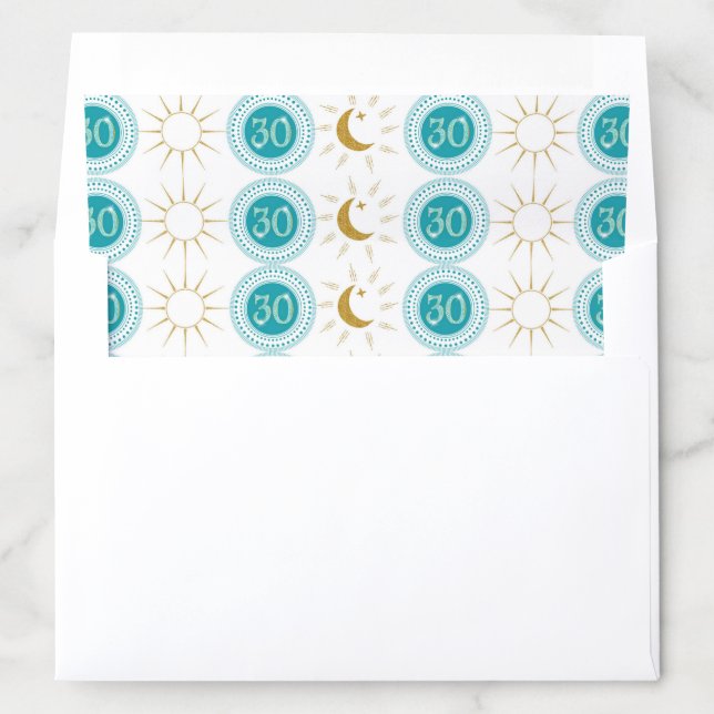 Celebrating 30th Birthday Teal Blue Glitter Envelope Liner (In Envelope)