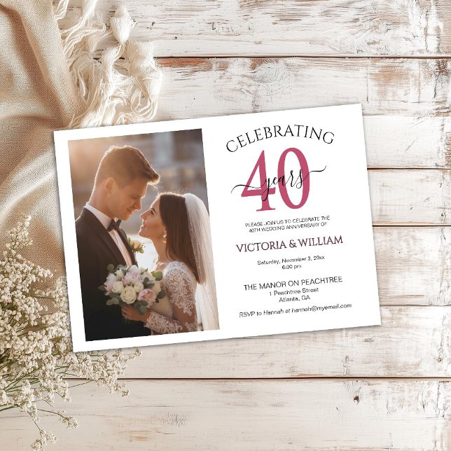 Celebrating 40 Years Photo Ruby Anniversary Party Invitation (Creator Uploaded)